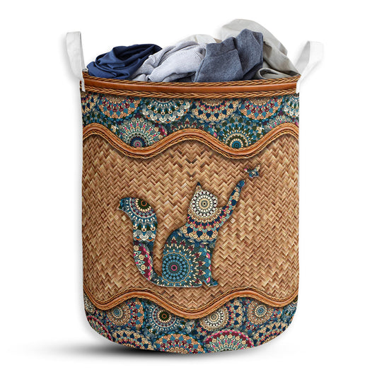Small Size Cat Rattan Mandala Style Laundry Basket For Bathroom Bedroom Storage