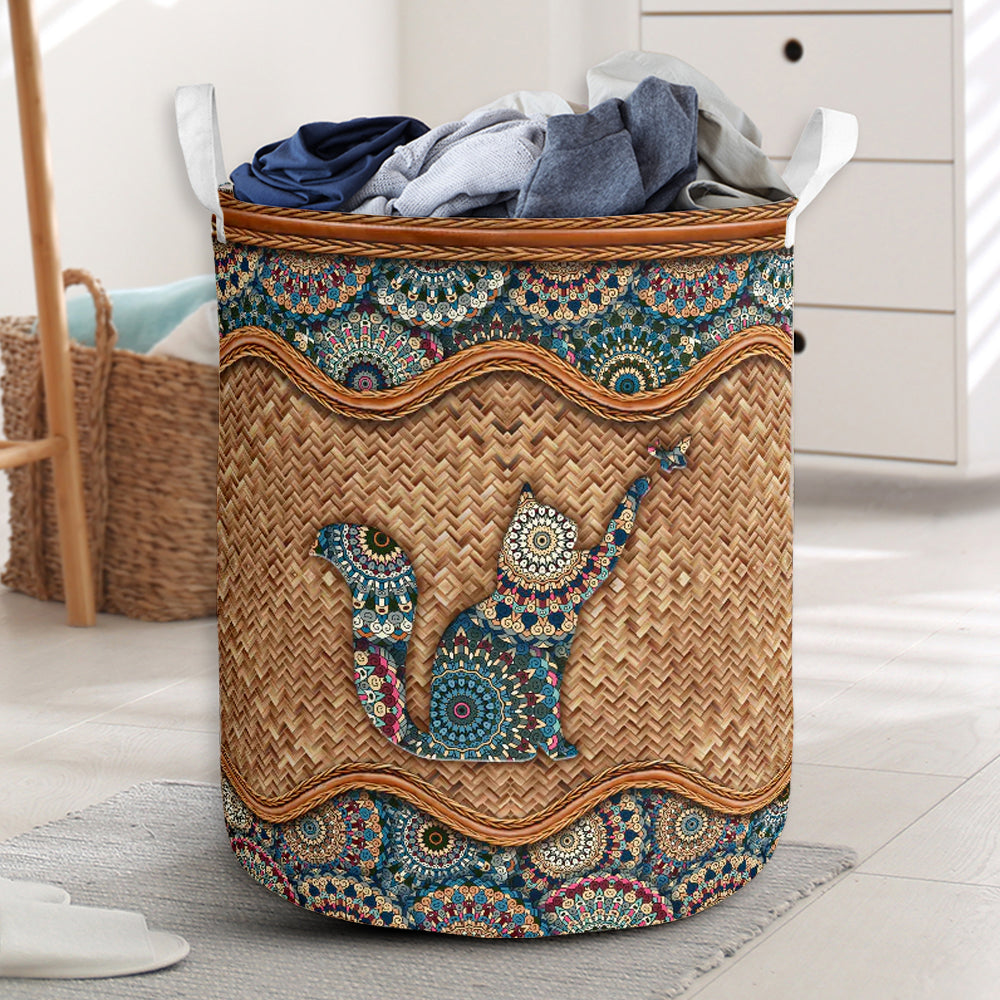 Cat Rattan Mandala Style Laundry Basket For Room Home Organizer