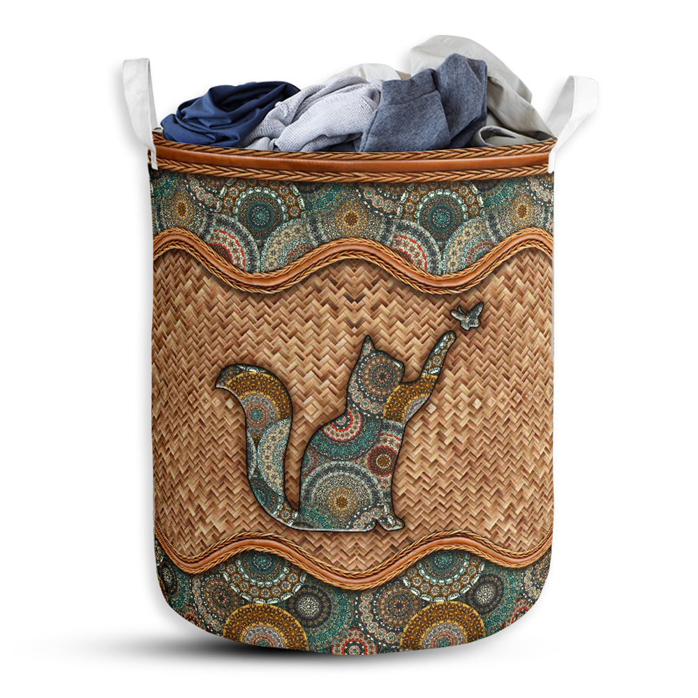 Small Size Cat Rattan Mandala Special Style Laundry Basket For Bathroom Bedroom Storage