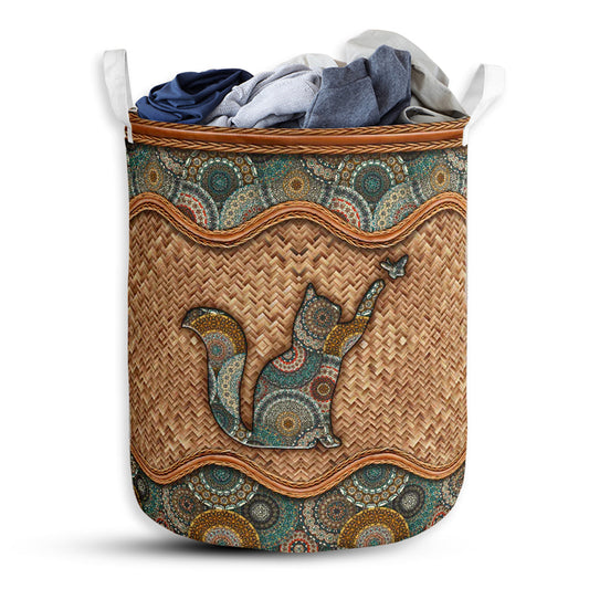 Small Size Cat Rattan Mandala Special Style Laundry Basket For Bathroom Bedroom Storage