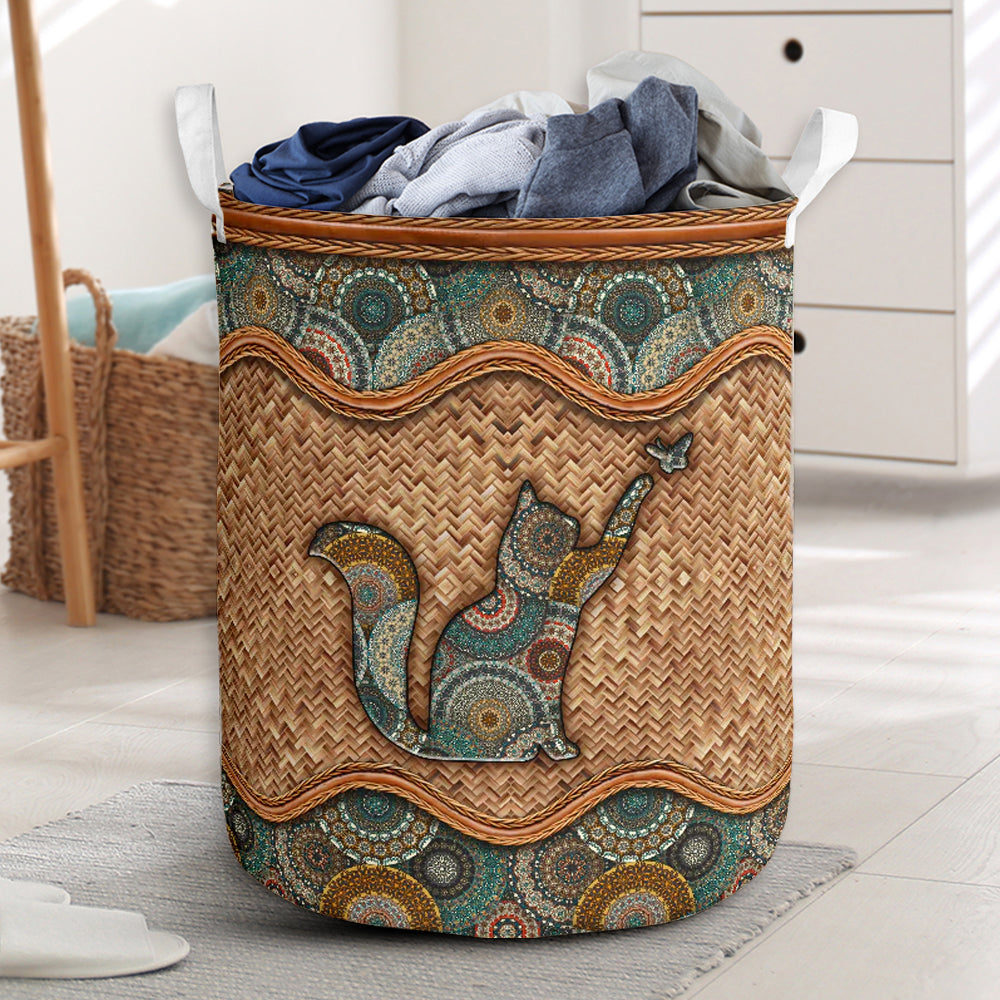 Cat Rattan Mandala Special Style Laundry Basket For Room Home Organizer