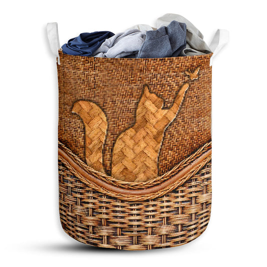 Small Size Cat Rattan Texture So Cute Laundry Basket For Bathroom Bedroom Storage