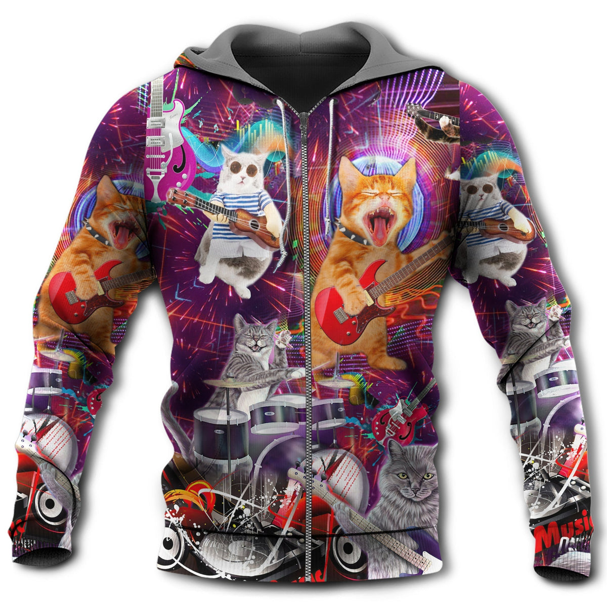 Rock Cat Music Lover Hoodie For Music Inspired Outfits Festivals And Relaxed Everyday Wear