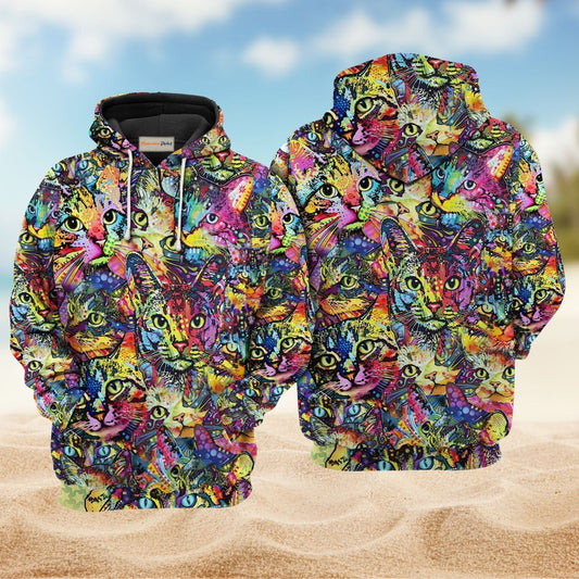 Colorful Cat Smile Hoodie For Wildlife Themes Travel Days And Comfortable Casual Style