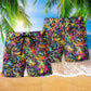 Cat Smile Colorful Cats Hawaiian Print Beach Shorts For Beach Days And Casual Travel