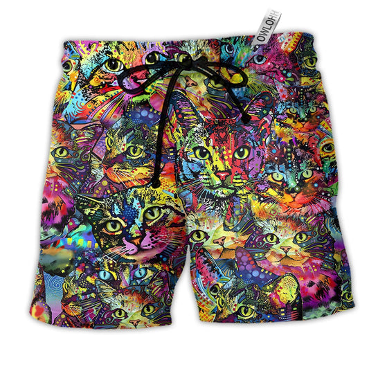 Cat Smile Colorful Cats Hawaiian Print Beach Shorts For Wildlife Inspired Summer Style
