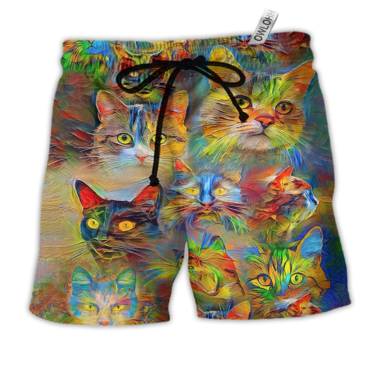 Cat So Colorful Lover Hawaiian Print Beach Shorts For Relaxed Warm Weather Wear