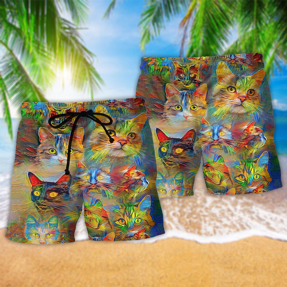 Colorful Cat Beach Shorts Pattern Detail For Poolside Fun And Relaxed Holiday Style