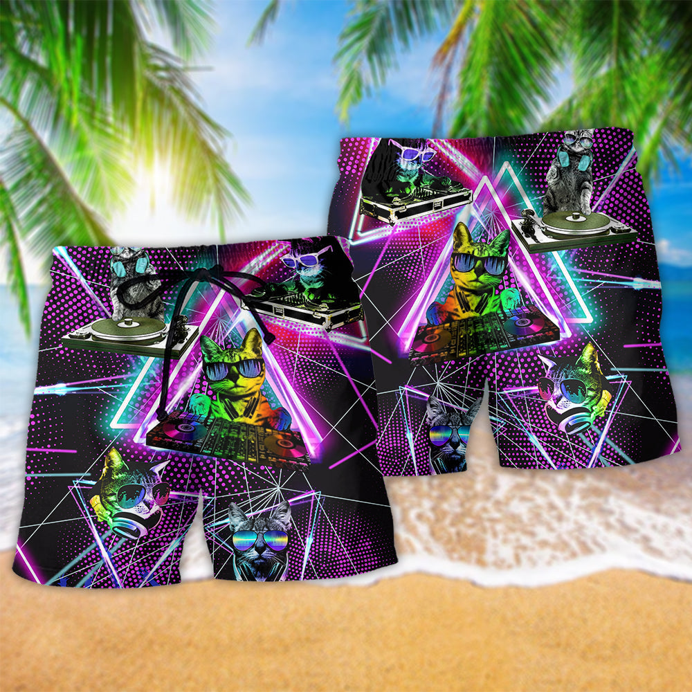 DJ Cat Music Beach Shorts Pattern Detail For Casual Summer Plans And Laid Back Daily Wear