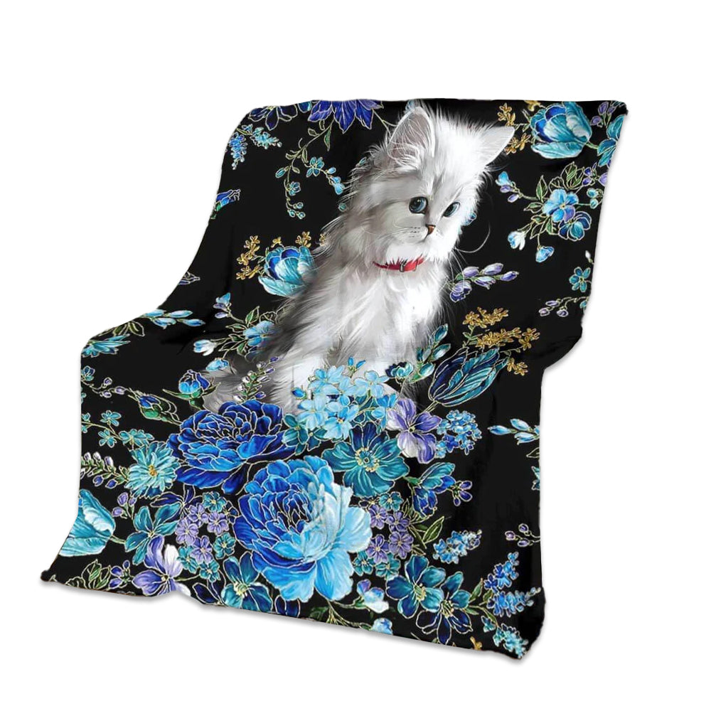 Cat Blur Floral Cats Flannel Blanket For Cozy Bedroom Sofa Decor