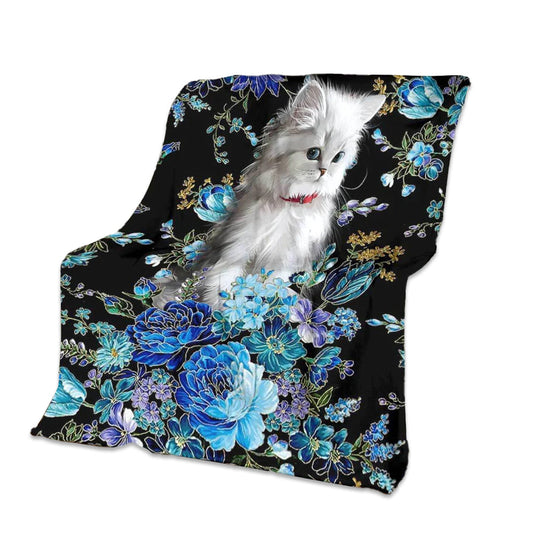 Cat Blur Floral Cats Flannel Blanket For Cozy Bedroom Sofa Decor
