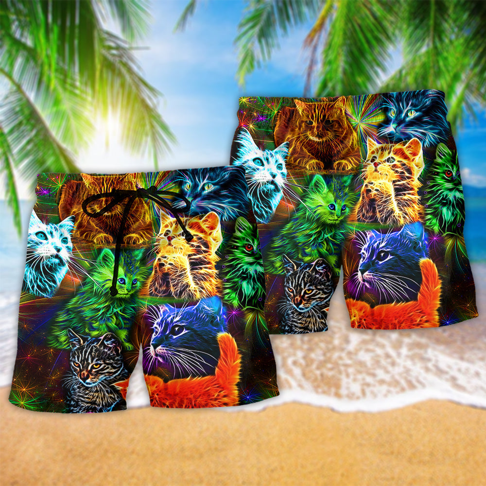 Dreamy Cat Beach Shorts Pattern Detail For Sunny Day Activities And Weekend Casual Style
