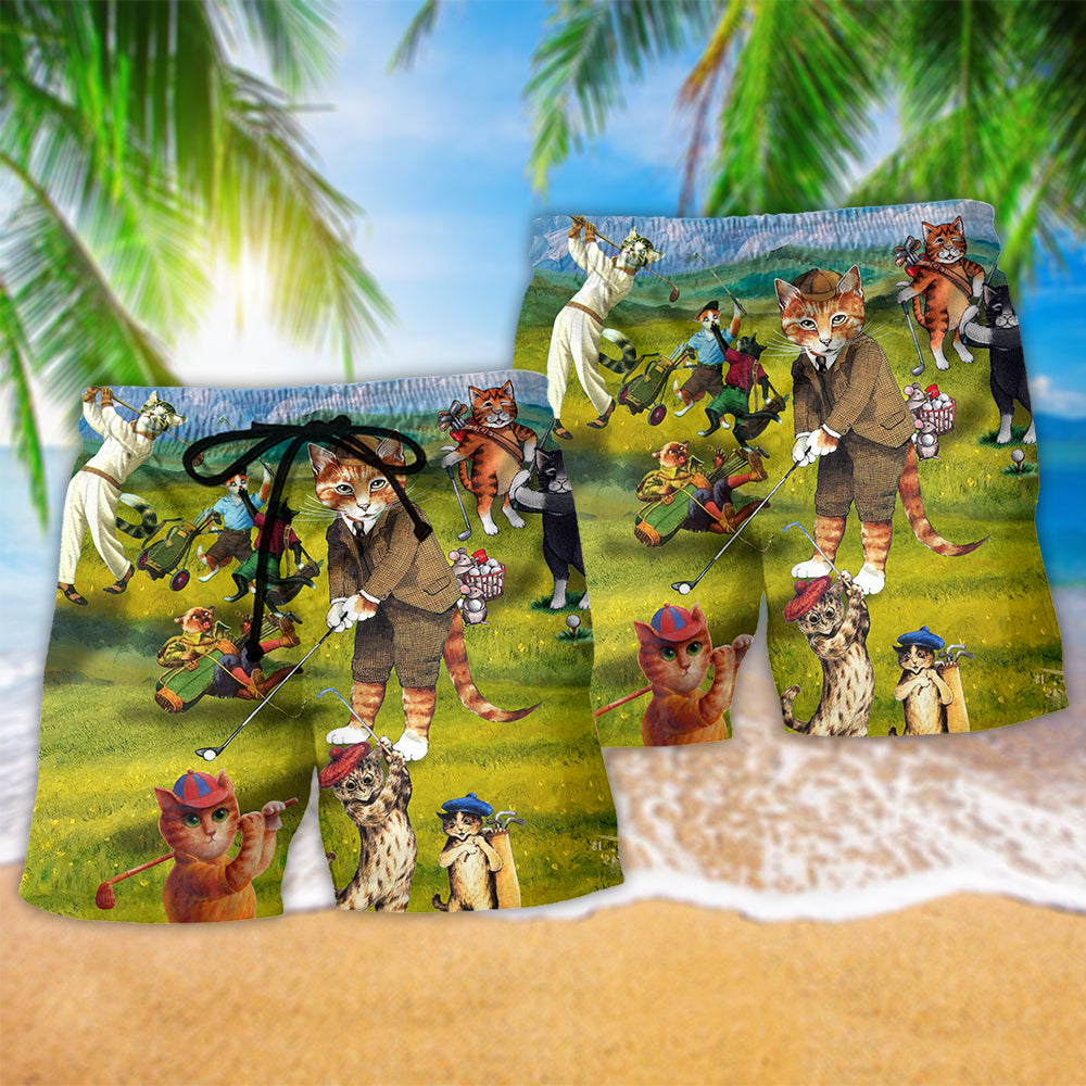 Cat That What I Do I Play Golf And I Know Thing Beach Shorts For Beach Days And Outdoor Activities