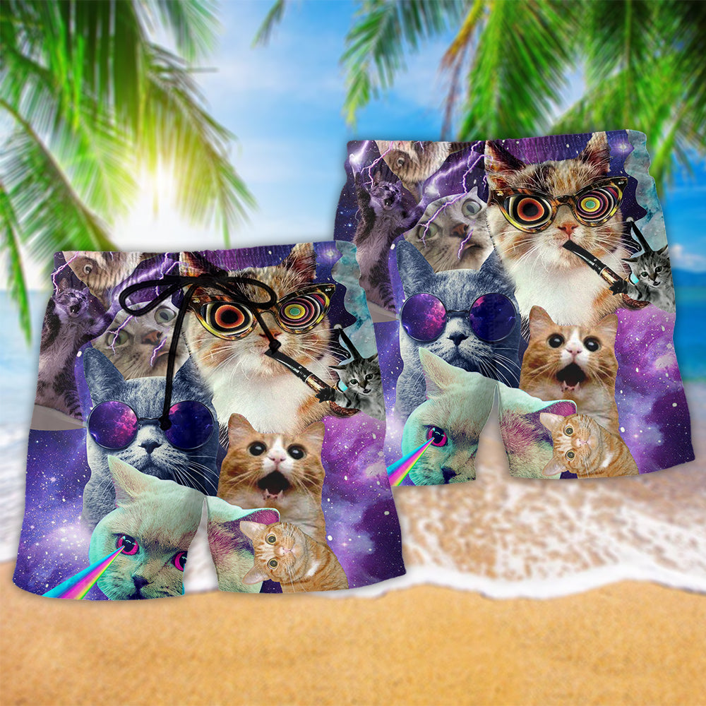 Cat Beach Shorts Pattern Detail For Vacation Style And Travel Ready Comfort