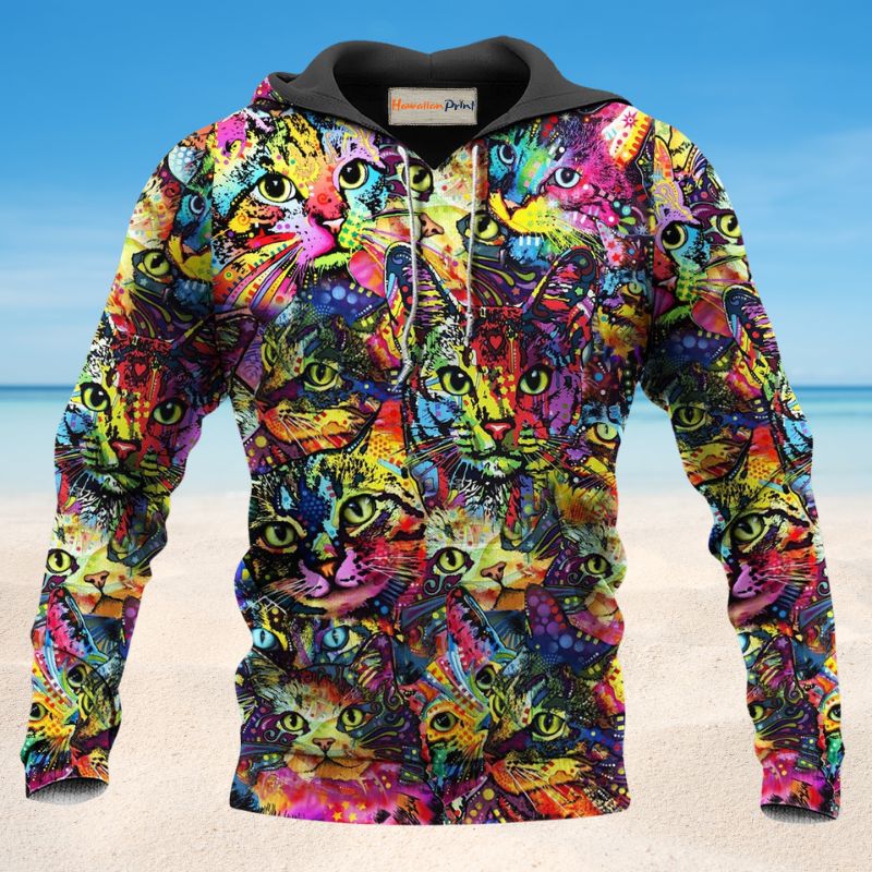 Cat Color Combination Smile Hoodie For Animal Enthusiasts Outdoor Activities And Daily Wear