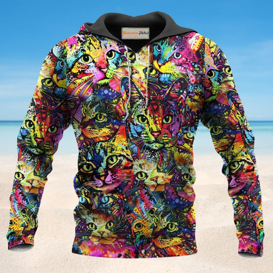 Cat Color Combination Smile Hoodie For Animal Enthusiasts Outdoor Activities And Daily Wear