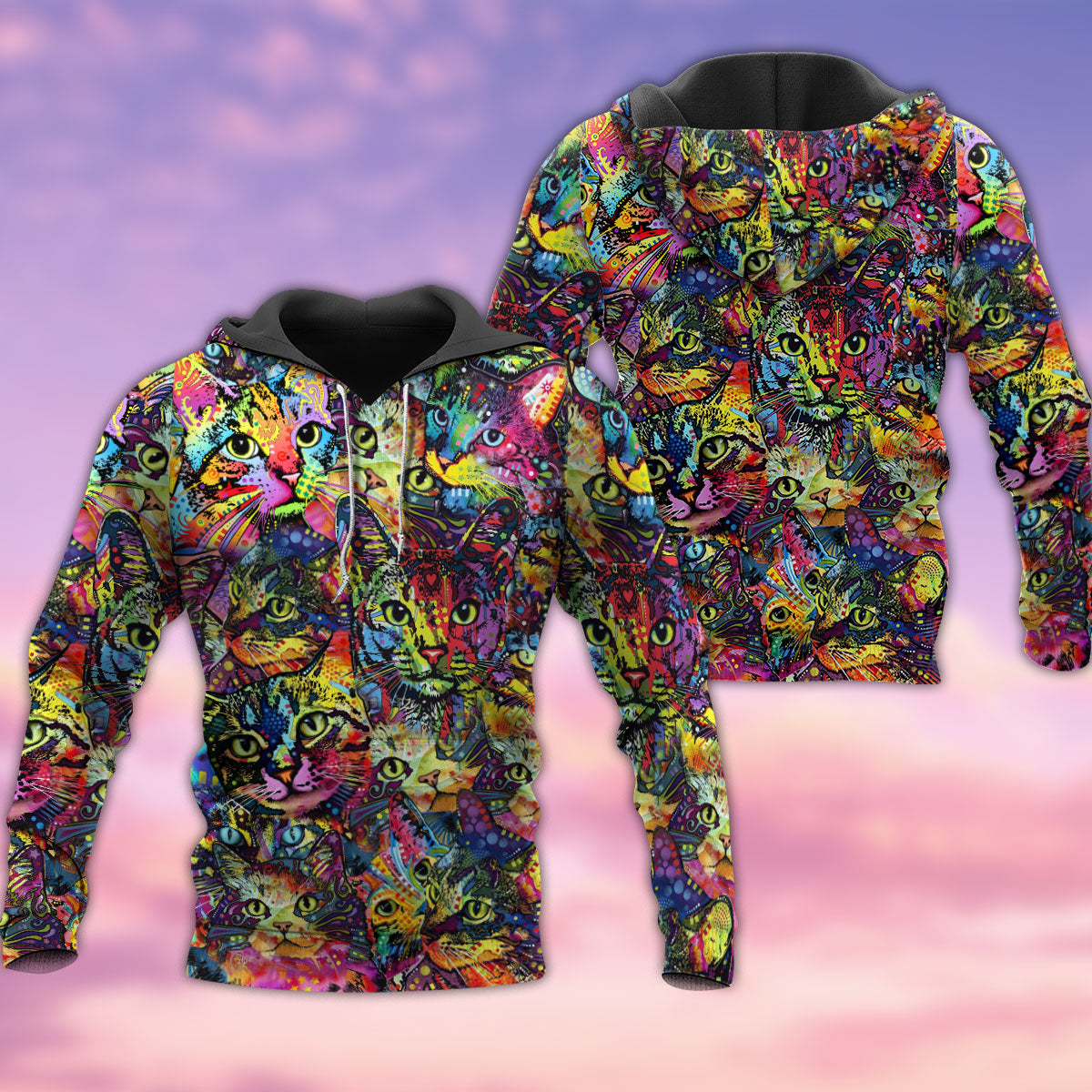 Cat Color Combination Smile Hoodie For Animal Enthusiasts Outdoor Activities And Daily Wear