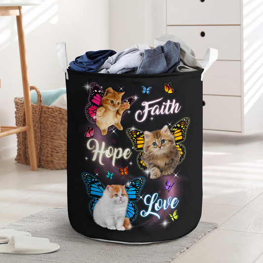 Lovely Cat Faith Hope Love Laundry Basket For Bathroom Bedroom Storage
