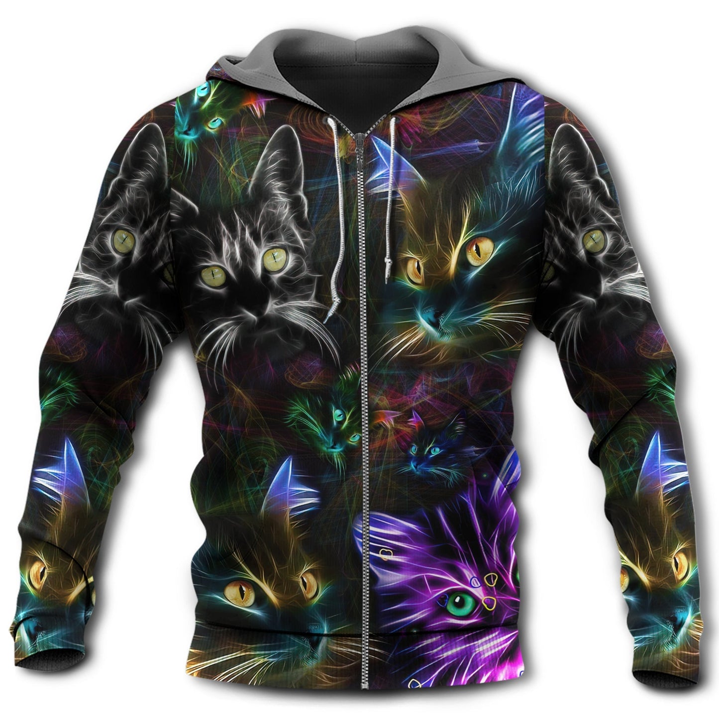Neon Cat Glow Hoodie For Wildlife Themes Travel Days And Comfortable Casual Style