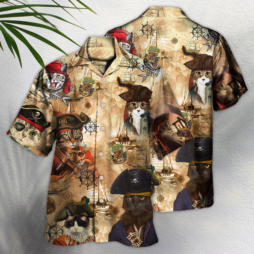 Cat Pirate Vintage Cool Hawaiian Shirt For Warm Weather Outing And Summer Party Style