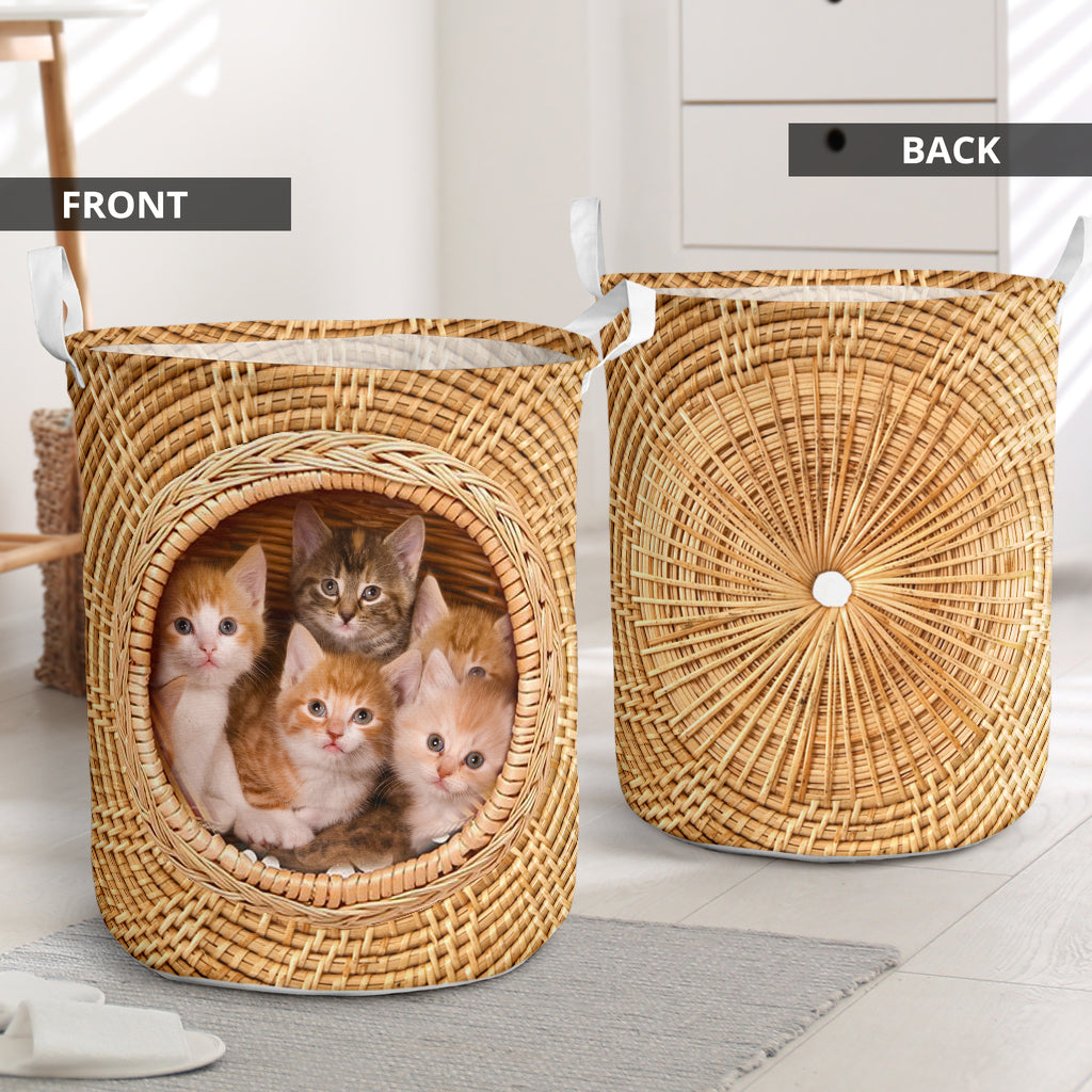 Cat Bamboo Wave Lovely Laundry Basket For Room Home Organizer