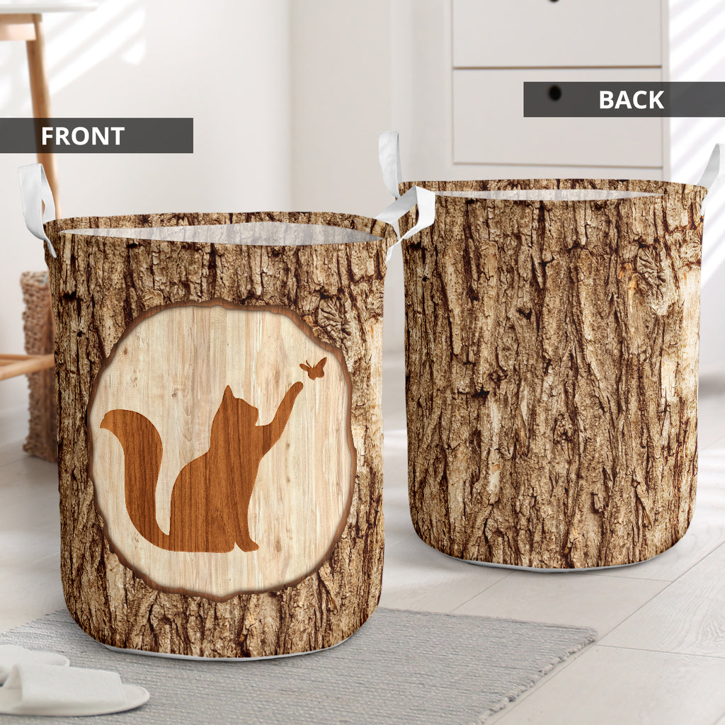Cat Bark Wood Classic Laundry Basket For Nursery Dorm And Home Storage