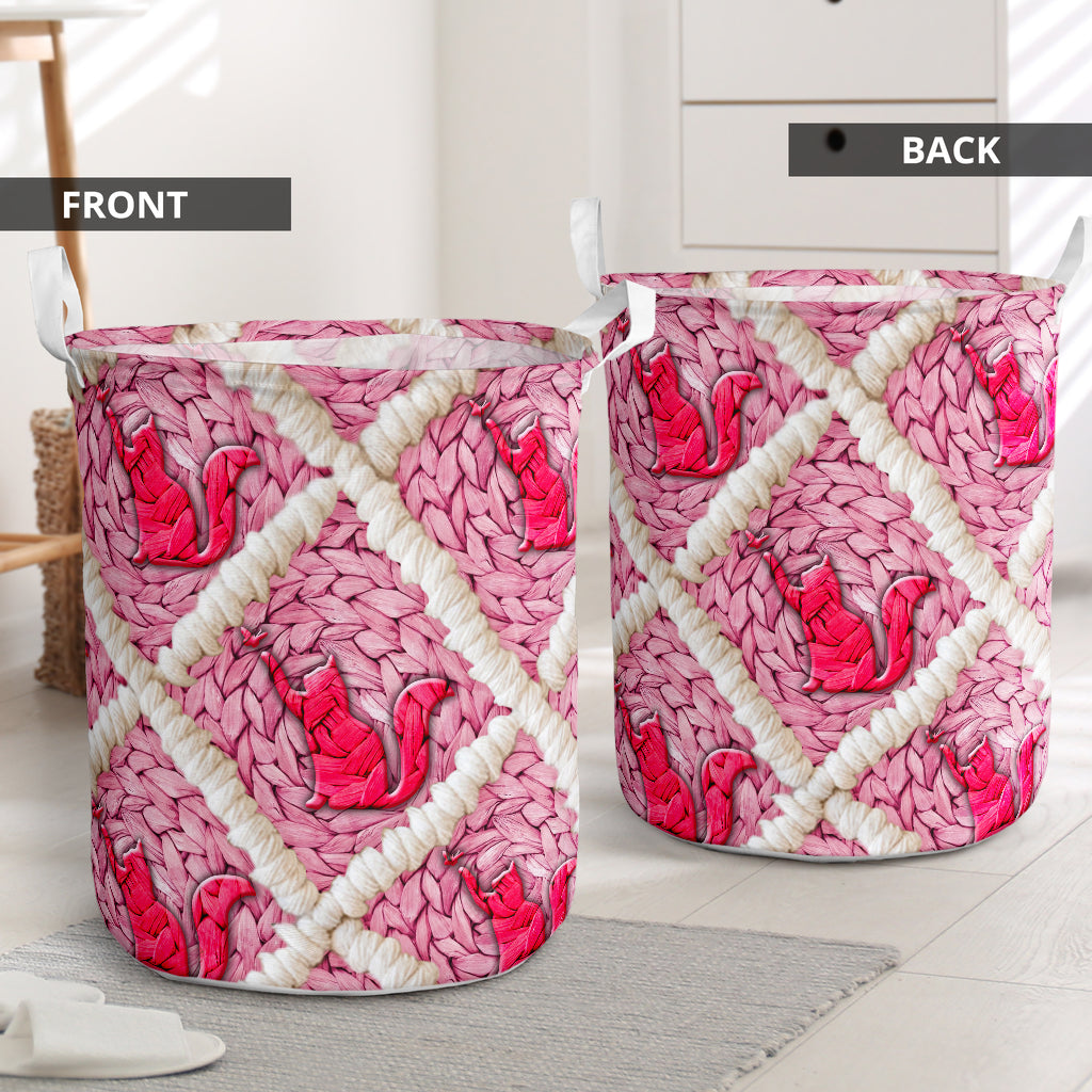 Cat Ceramic Pink Style Laundry Basket For Room Home Organizer