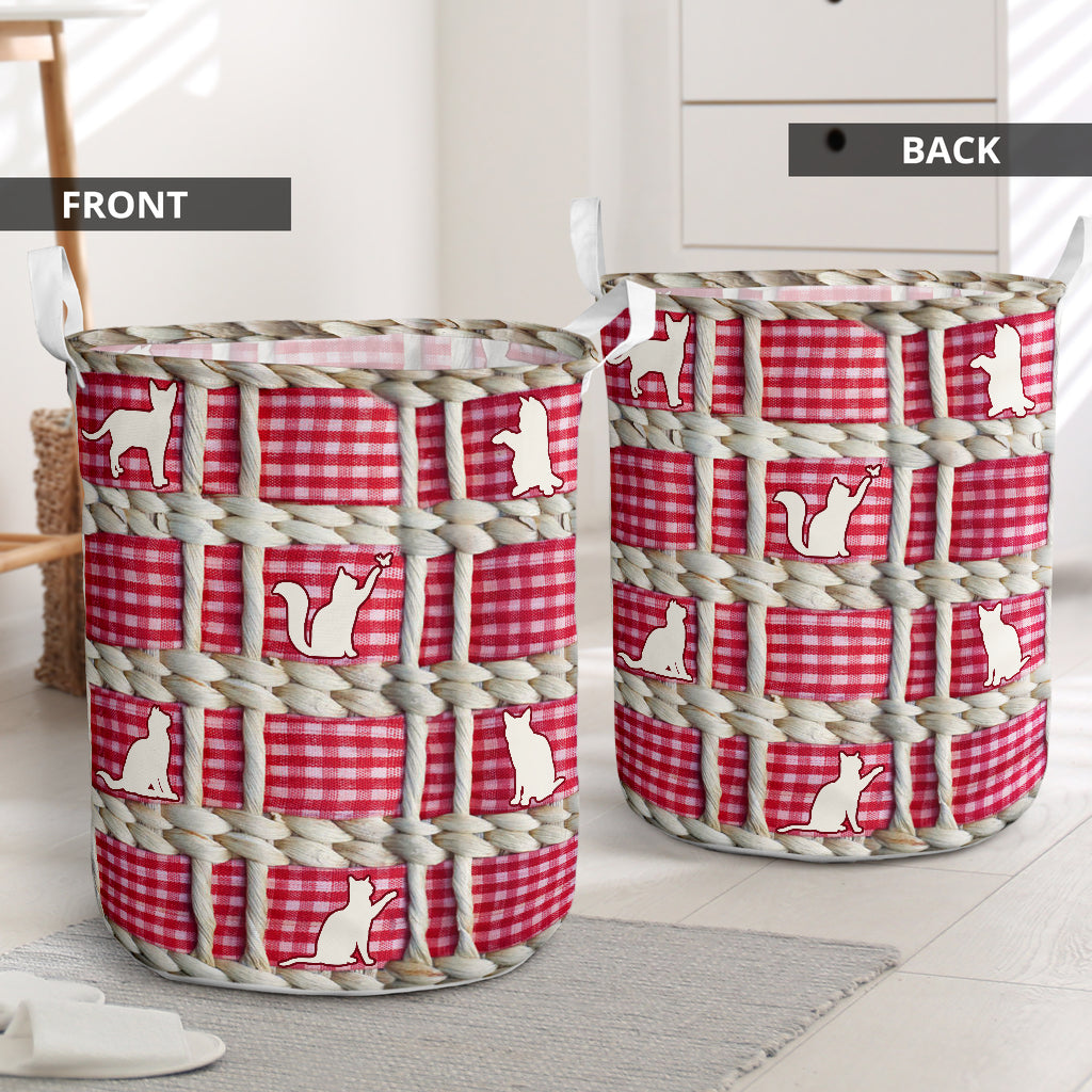 Cat Embroidery Rattan Laundry Basket For Nursery Dorm And Home Storage