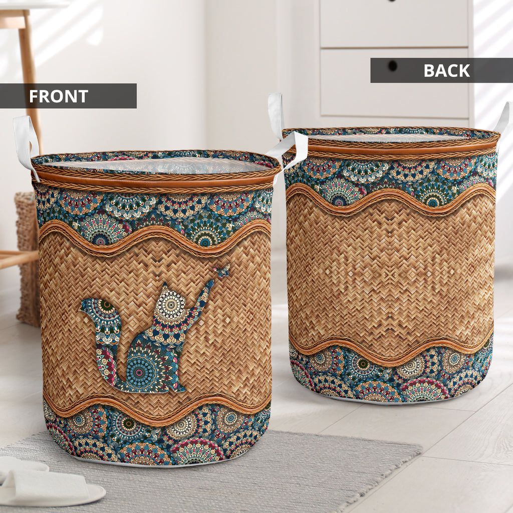 Cat Rattan Mandala Style Laundry Basket For Nursery Dorm And Home Storage