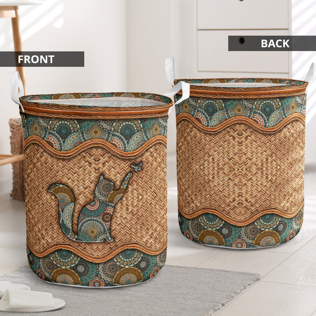 Cat Rattan Mandala Special Style Laundry Basket For Nursery Dorm And Home Storage