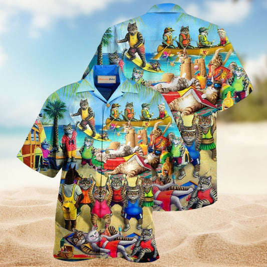 Cats Beach Spirit Hawaiian Shirt For Tropical Holidays, Outdoor Gatherings, And Everyday Comfort