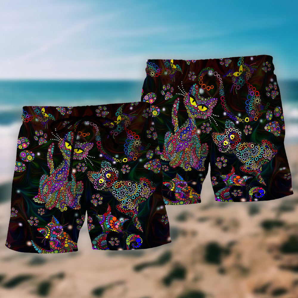 Colorful Cute Cat Beach Shorts Pattern Detail For Cruise Vacations And Thoughtful Gift Giving