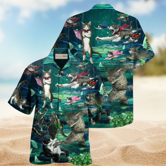 Cats Epic Fight Hawaiian Shirt For Island Getaways Outdoor Events And Thoughtful Animal Lover Gifts