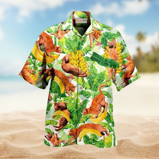 Cats Funny And Jumping Bananas Hawaiian Shirt For Summer Vacation Beach Travel And Relaxed Casual Wear
