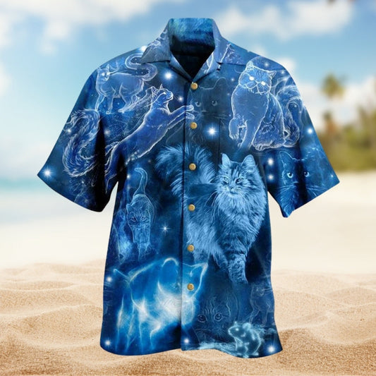 Neon Cats Blue Hawaiian Shirt For Coastal Getaways, Outdoor Gatherings, And Thoughtful Gift Giving