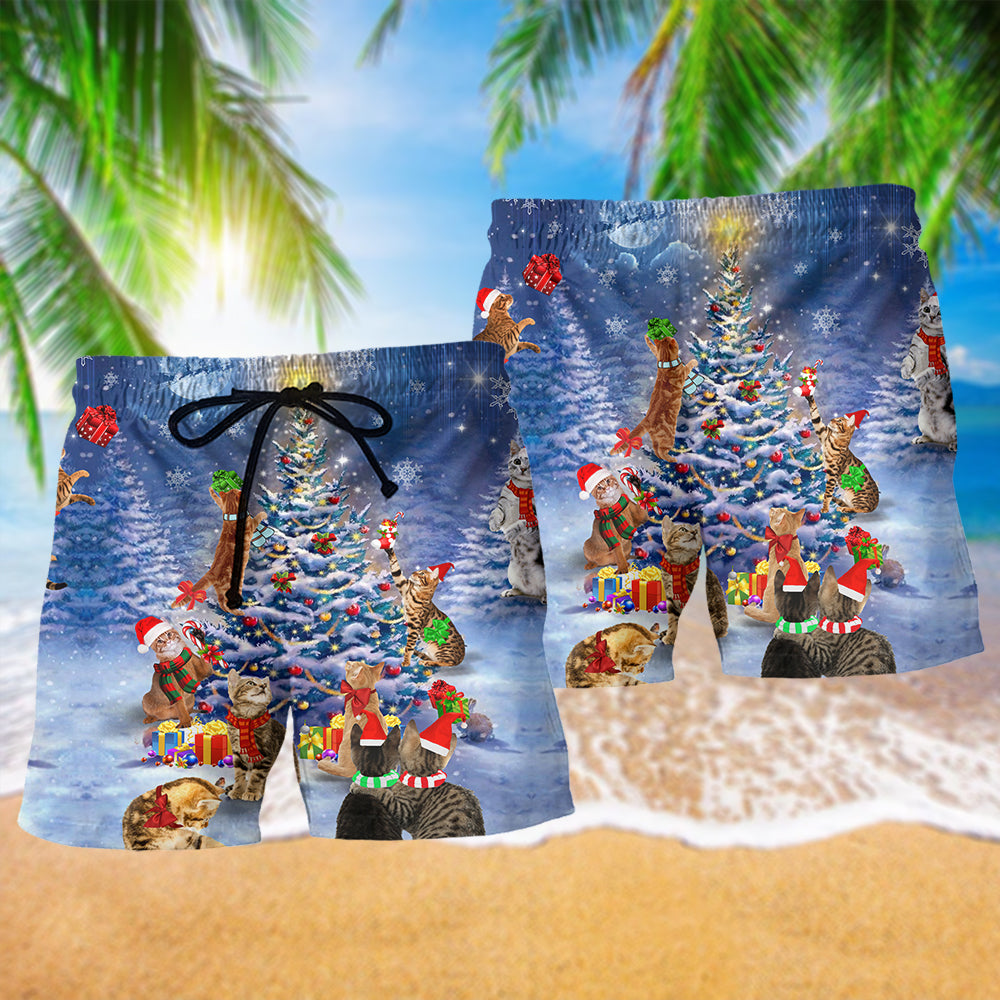 Cats Christmas Joy Beach Shorts Design Detail For Resort And Beach Day Style