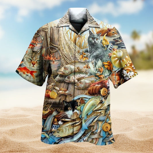 Festive Cat Christmas Hawaiian Shirt All Over Print Detail For Coastal Travel