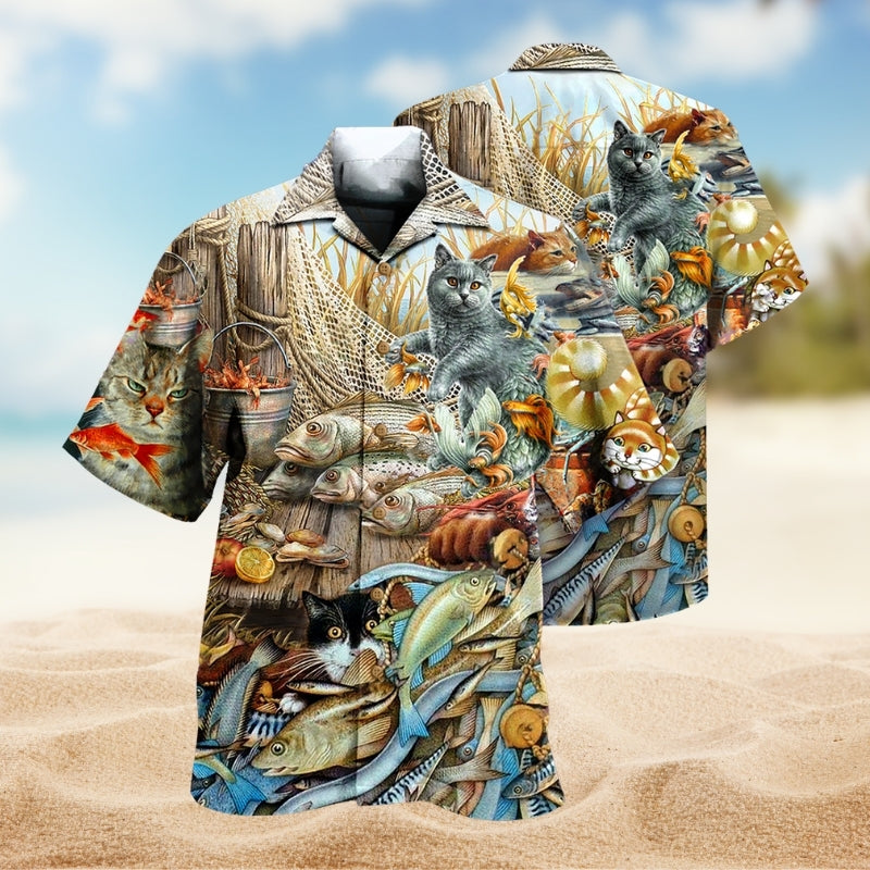 Cats Fish Hawaiian Shirt For Tropical Holidays, Outdoor Gatherings, And Everyday Comfort