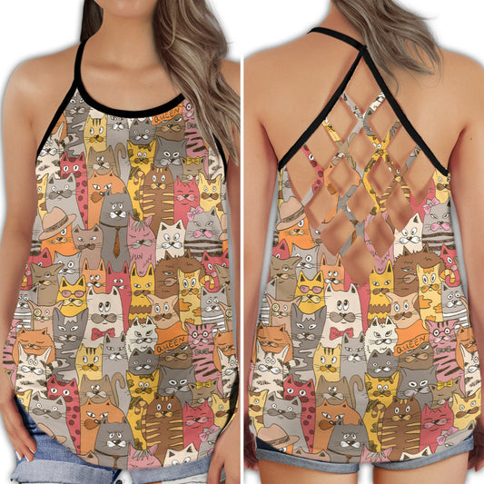 Cat Lover Pure Joy Hollow Tank Top For Yoga Workouts And Casual Wear