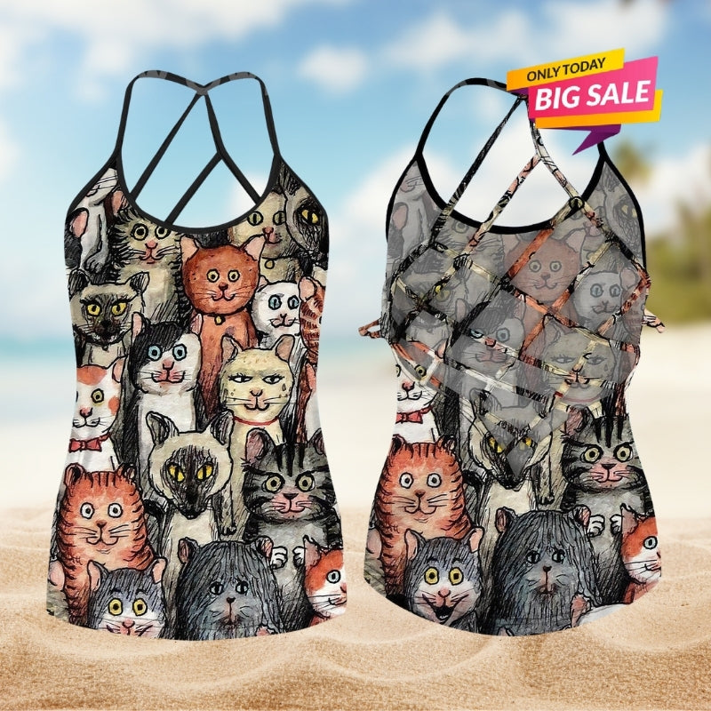 Cats Love Hollow Tank Top For Yoga Workouts And Casual Wear