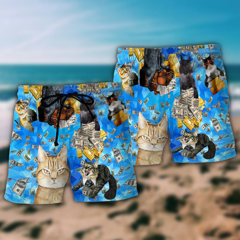 Cool Cat Love Money Lifestyle Beach Shorts For Resort Travel And Thoughtful Summer Gifting