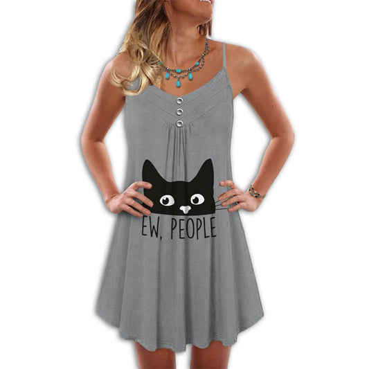 Cats Love Artistic Style – Women's Summer Sleeveless V-Neck Camisole Dress
