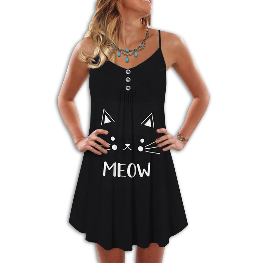 Cat Love Cute V-Neck Sleeveless Cami Dress For Outdoor Events And Thoughtful Gifting