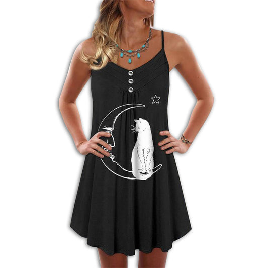 Cat Love Summer Vibes – Women's Summer Sleeveless V-Neck Camisole Dress