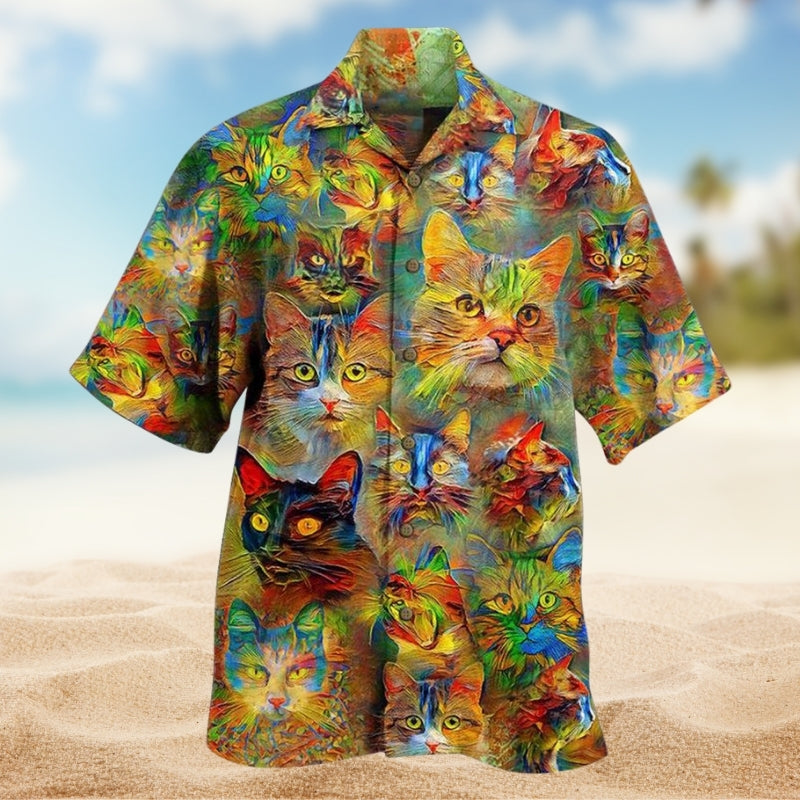 Cats Creative Pattern Hawaiian Shirt For Resort Trips, Coastal Parties, And Warm Weather Style