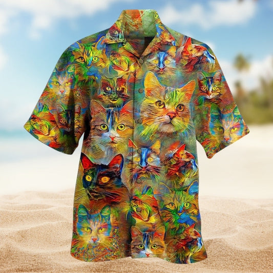 Cats Creative Pattern Hawaiian Shirt For Resort Trips, Coastal Parties, And Warm Weather Style