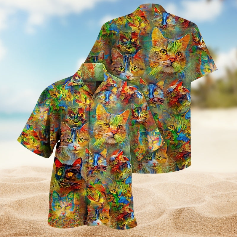 Cats Creative Pattern Hawaiian Shirt For Resort Trips, Coastal Parties, And Warm Weather Style