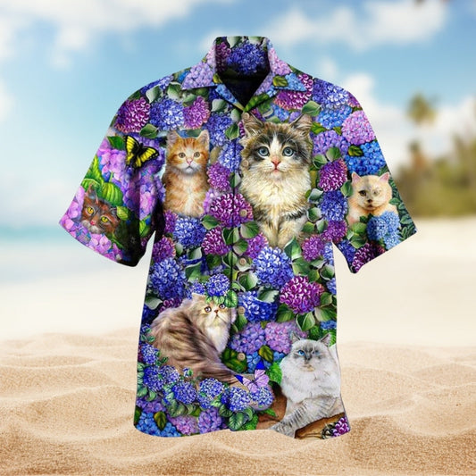 Floral Cats Hawaiian Shirt For Beach Days, Summer Outings, And Thoughtful Gift Giving