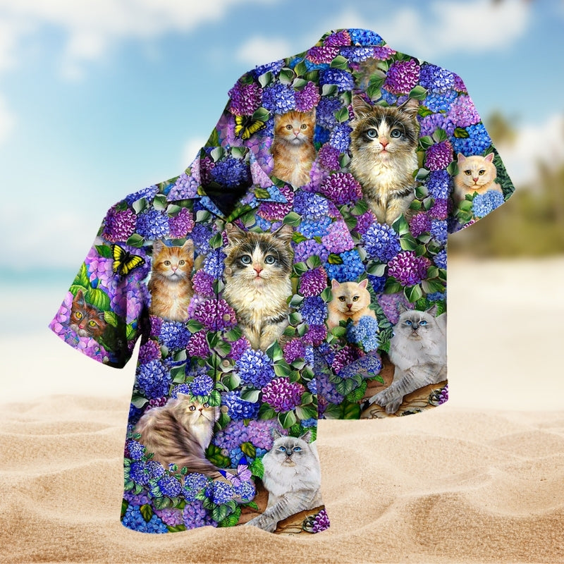 Floral Cats Hawaiian Shirt For Beach Days, Summer Outings, And Thoughtful Gift Giving