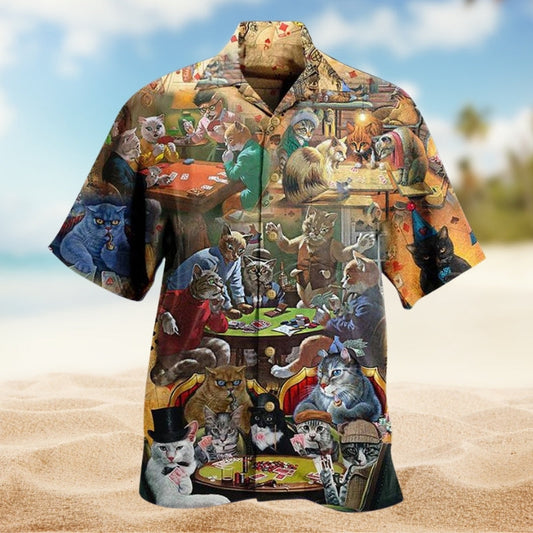 Cats Card Games Hawaiian Shirt For Island Vacations, Resort Wear, And Relaxed Seasonal Style